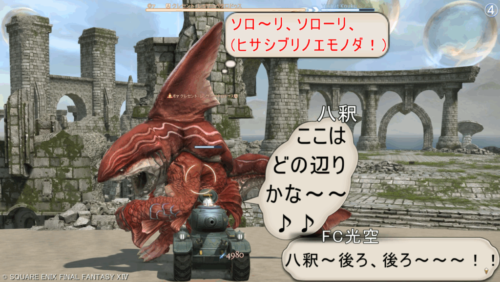 クレセント・レッサーペタロドゥス ソロ~リ、ソローリ、 (ヒサシブリノエモノダ!) 八釈 ここは どの辺り かな~~ ♪♪ FC光空 八釈~後ろ、後ろ~~~!!