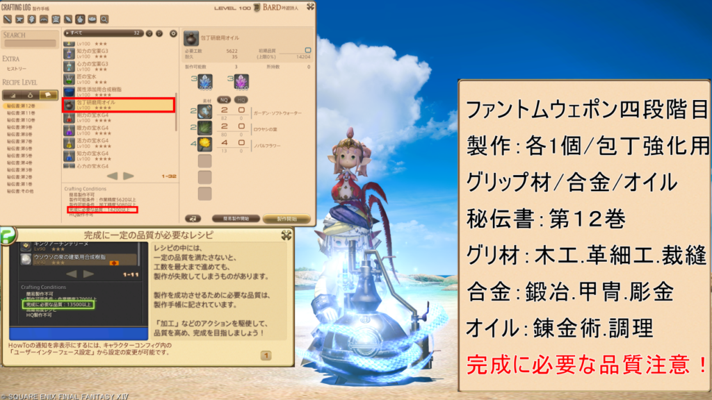 ファントムウエポン4段階目、アイテム製作「包丁強化用グリップ材」「包丁強化用合金」「包丁強化用オイル」